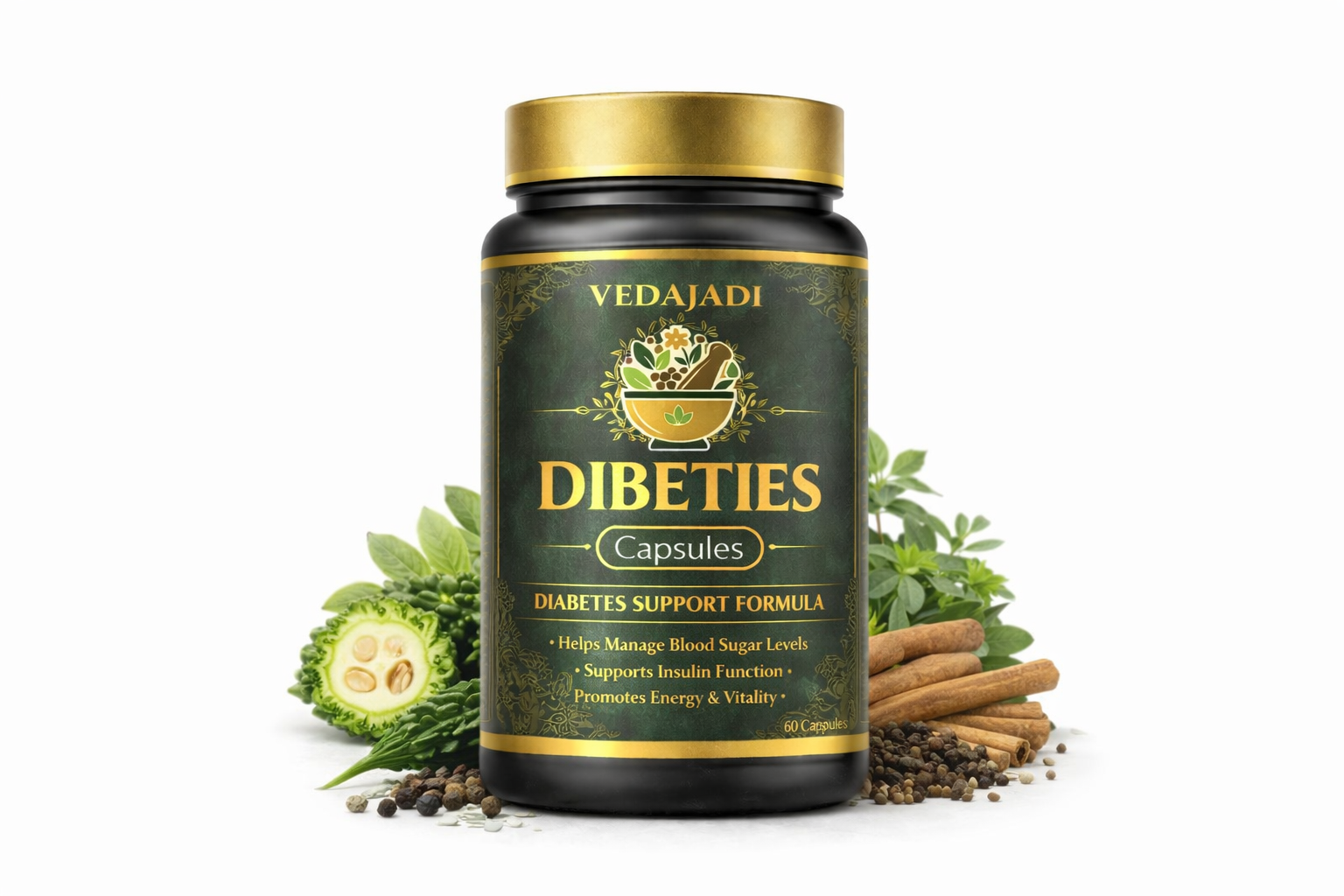 VedaJadi Dibeties Capsules – Ayurvedic Diabetes Support Formula for Blood Sugar Balance (60 Capsules)